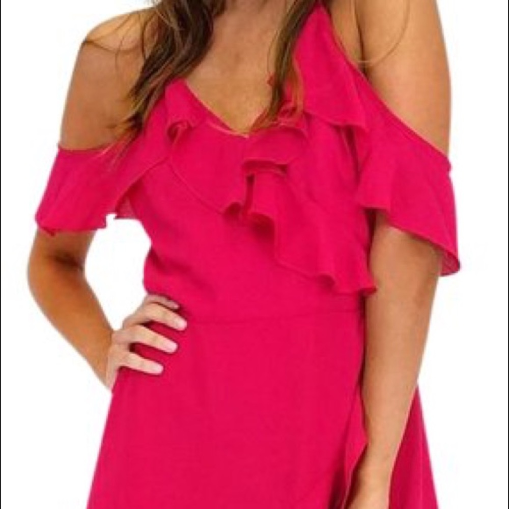 Sugarlips cold shoulder dress in fuchsia